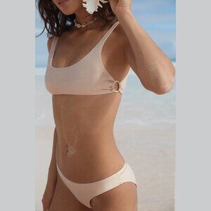 NWT Pilyq shimmer shell bralette bikini top & ruched teeny bikini bottom set